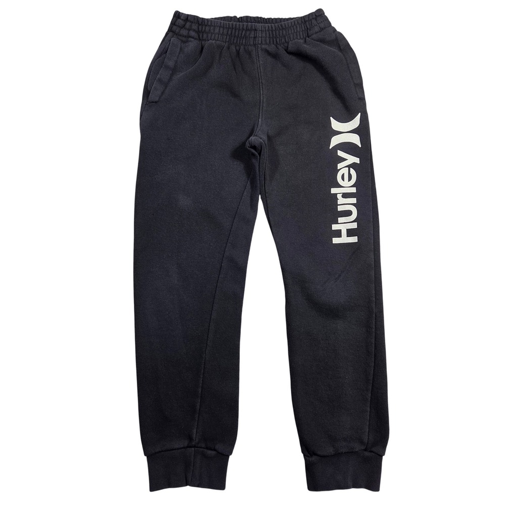 Hurley Kids Black Jogger Sweatpants Logo‎ Print Elastic Waist Size M Athleisure